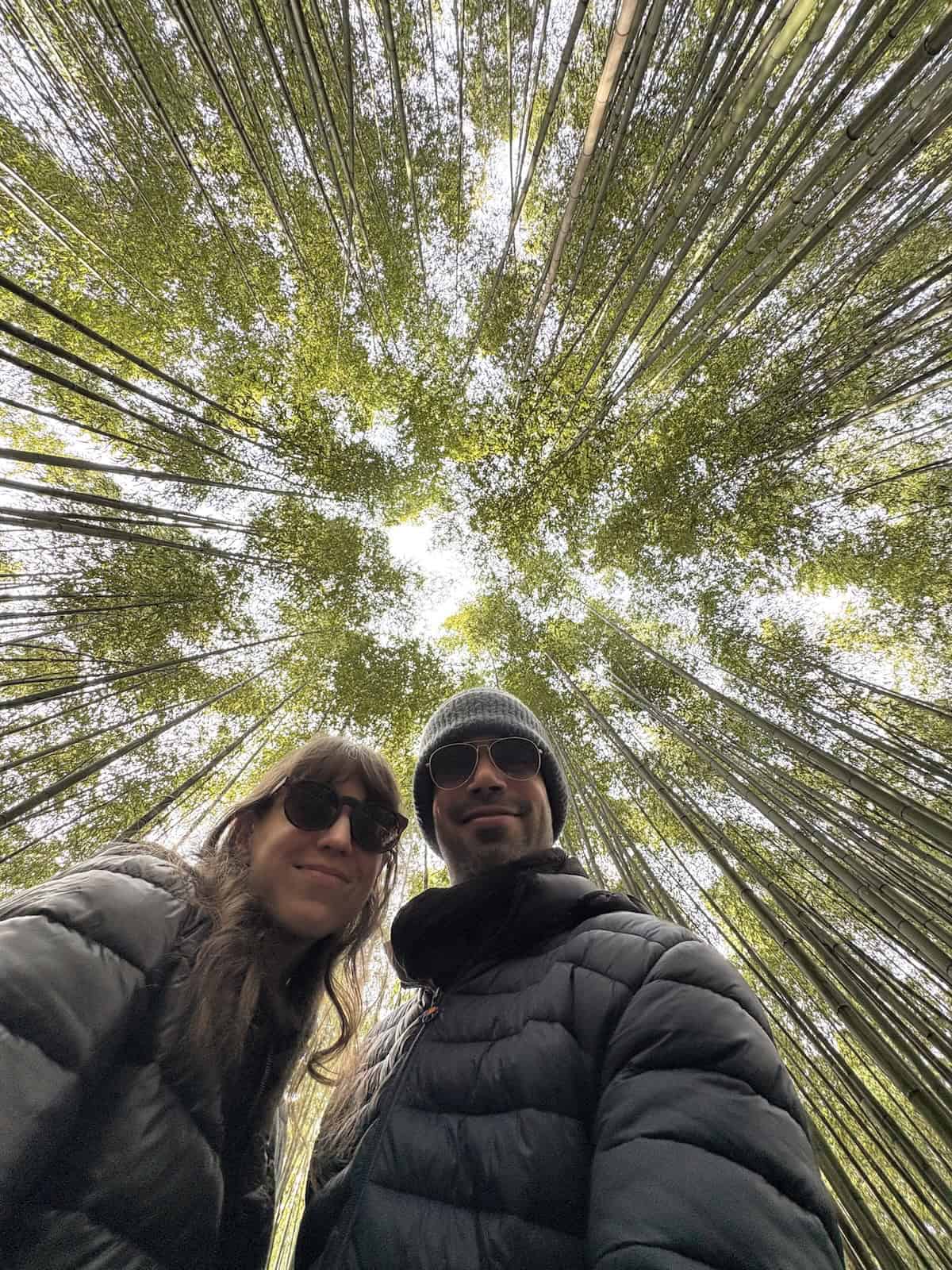 A girl and a boy at the Arashiama bamboo forest in Kyoto