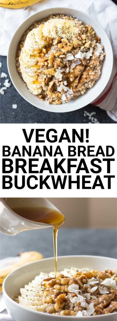 Banana Bread Breakfast Buckwheat: An easy, nutritious, and whole grain breakfast that will keep you feeling full all morning! Naturally vegan and gluten free. || fooduzzi.com recipe
