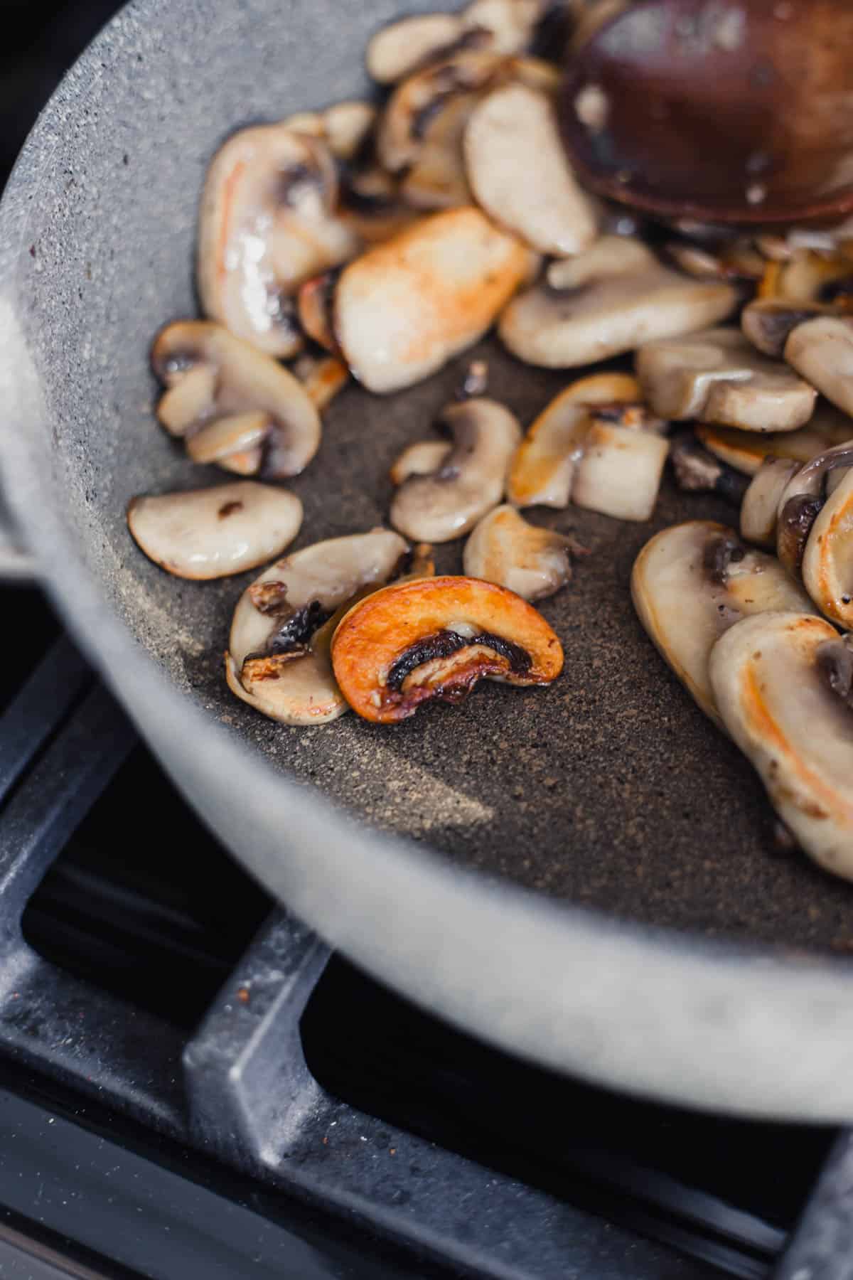 caramelized mushrooms in a pan