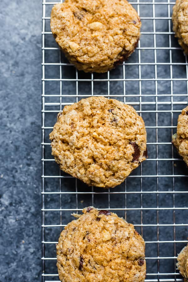 chocolate peanut scone cookies on a cooling rack