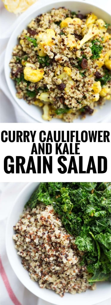 Curry Cauliflower & Kale Grain Salad: A comforting vegan and gluten free grain salad made with only 8 ingredients! Perfect for an on-the-go lunch! || fooduzzi.com recipe