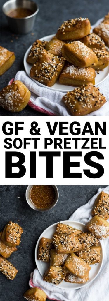 Easy Gluten Free & Vegan Soft Pretzel Bites are soft and chewy and so flavorful. The topping possibilities are endless! || fooduzzi.com recipe