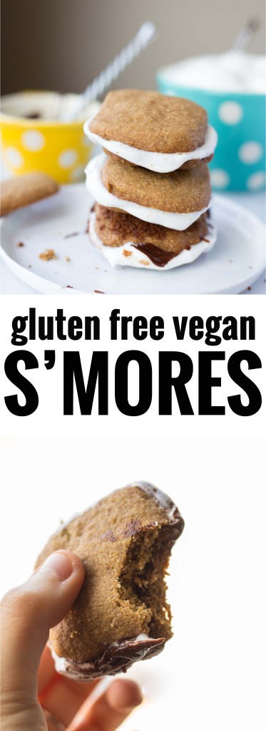 Gluten Free Vegan S'mores: a summer classic made healthy! Homemade graham crackers, aquafava marshmallow fluff, and melted dark chocolate make up this addictive summer dessert! || fooduzzi.com recipe