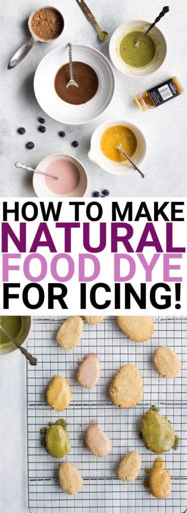 How to Make Natural Food Dye for Icing: gluten free and vegan! Use common household ingredients to dye your icing pink, brown, yellow, and green! || fooduzzi.com recipe