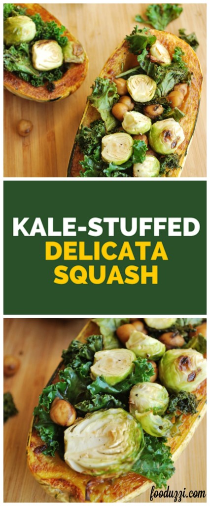 Kale-Stuffed Delicata Squash: a satisfying 20-minute meal that's gluten free and vegan! || fooduzzi.com recipes 