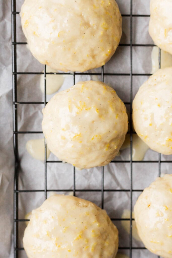 a top-down view of lemon loaf cookies on a cooling rack