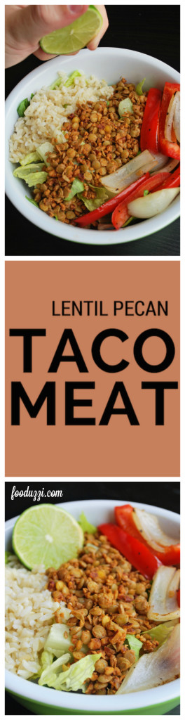 Lentil Pecan Taco Meat: a vegan and gluten free Meatless Monday meal that requires 8 ingredients and only 20 minutes! || fooduzzi.com recipes