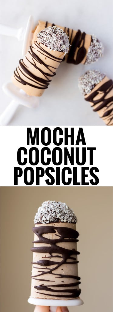 Mocha Coconut Frappuccino Popsicles: the perfect five ingredient sweet treat for a healthy summer! Best part? They're naturally gluten free, vegan, and refined sugar-free! || fooduzzi.com recipe