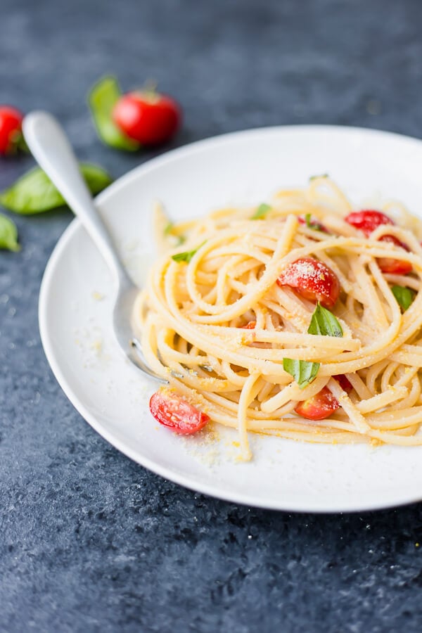 pasta in a bowl with a fork