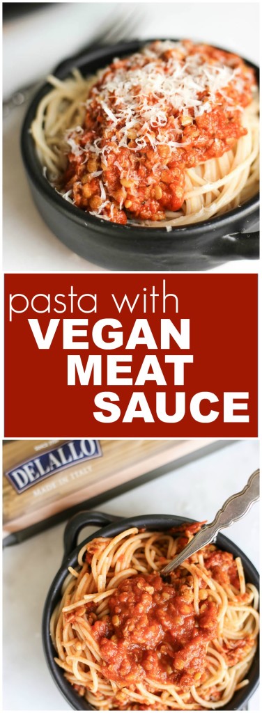 Pasta with Vegan Meat Sauce: Serious comfort food, wrapped in a gluten free, vegan, and vegetarian package! This meatless meat sauce requires only 5 healthy ingredients! || fooduzzi.com recipes