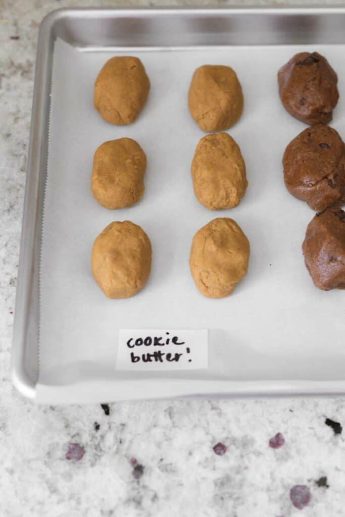 a row of vegan cookie butter eggs