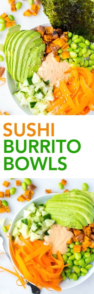 Sushi Burrito Bowls: all of your favorite flavors from sushi in an easy-to-make, 20-minute meal! It's gluten free, vegan, and packed with healthy ingredients! || fooduzzi.com recipe