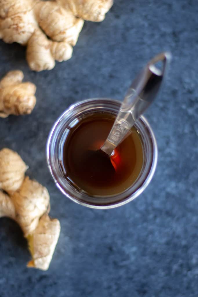 Ginger simple syrup in a small jar