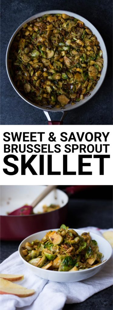 Sweet & Savory Brussels Sprout Skillet: A super simple brussels sprout dish that's perfect as a side! Naturally vegan and gluten free, and takes about 30 minutes from start to finish! || fooduzzi.com recipe