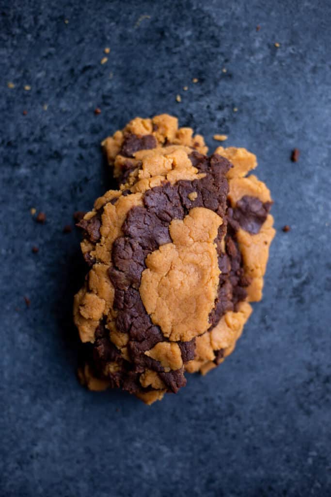 Big stack of Swirled Chocolate Peanut Butter Slice & Bake Cookies dough