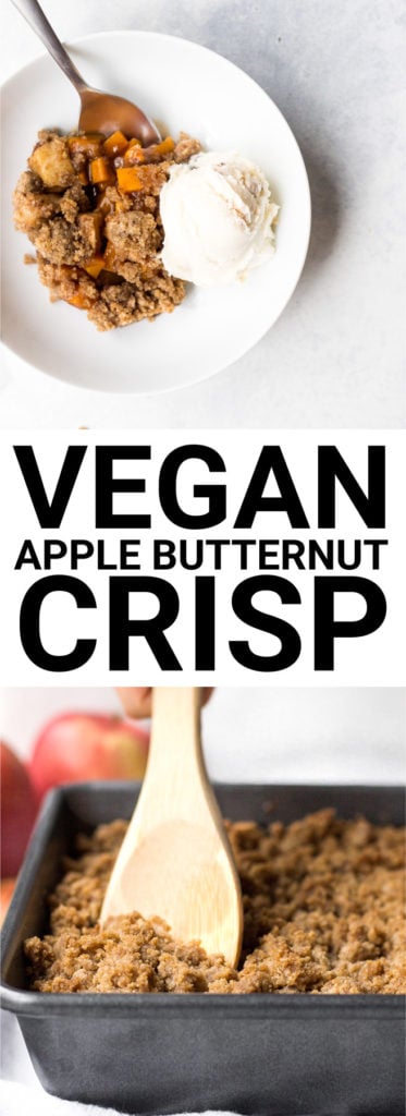 Vegan Apple Butternut Squash Crisp: The the perfect dessert or breakfast for your holiday fun! Naturally gluten free and vegan, and delicious hot or cold. || fooduzzi.com recipe