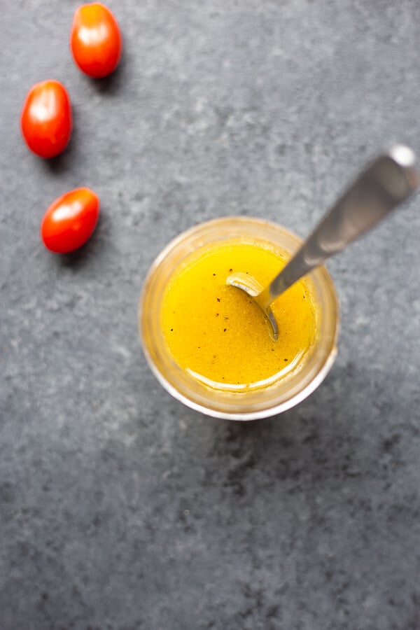 yellow mustard vinaigrette in a jar