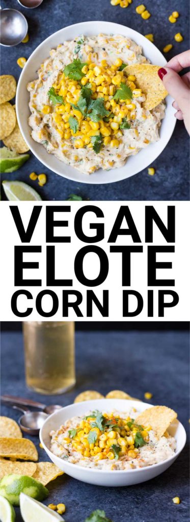 Vegan Elote Corn Dip: a quick and easy dip perfect for summer picnics and parties! Made with healthy ingredients like hummus, corn, and fresh herbs! || fooduzzi.com recipe