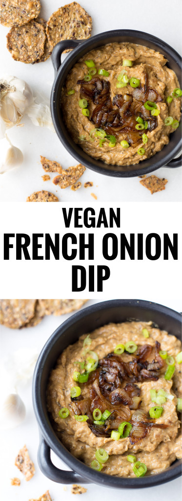 Vegan French Onion Dip: made using only five healthy and gluten free ingredients! You'll be amazed at how rich and creamy this dairy-free dip is! || fooduzzi.com recipe