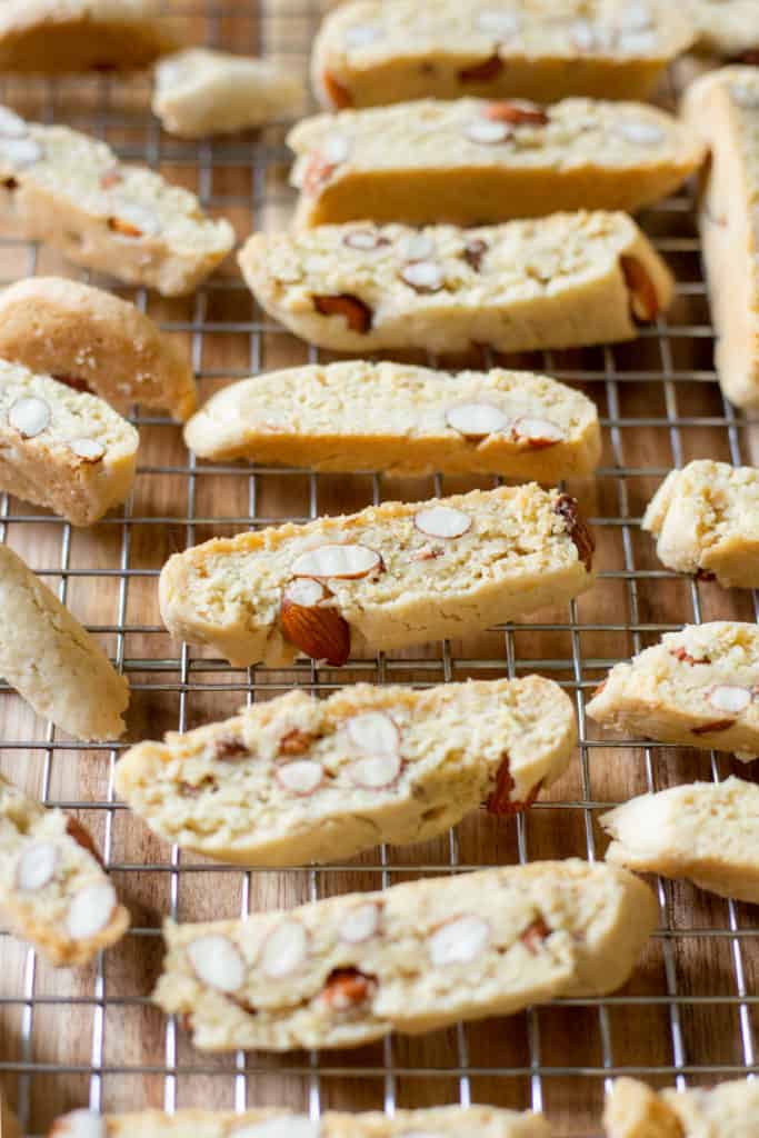 vegan lemon biscotti on a cooling rack