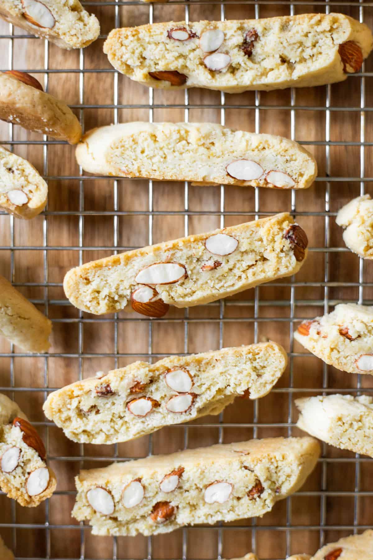 vegan lemon biscotti on a cooling rack