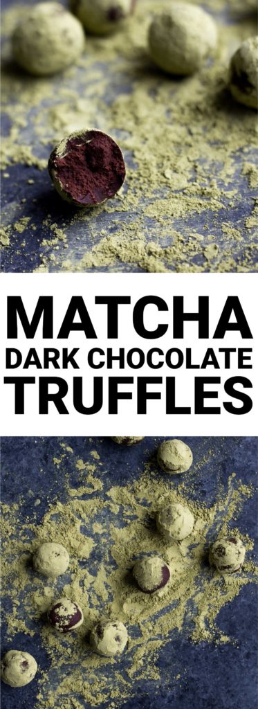 Vegan Matcha Dark Chocolate Truffles: The richest truffles ever! Made with only four ingredients, and they're naturally gluten free and vegan. Perfect for St. Patrick's Day or any day a sweets craving strikes! || fooduzzi.com recipe