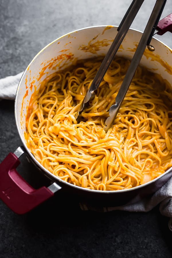 pot of pumpkin pasta