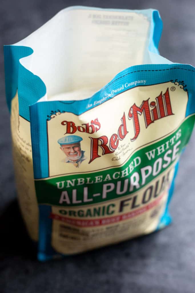 An open bag of Bob's Red Mill Organic All-Purpose Flour