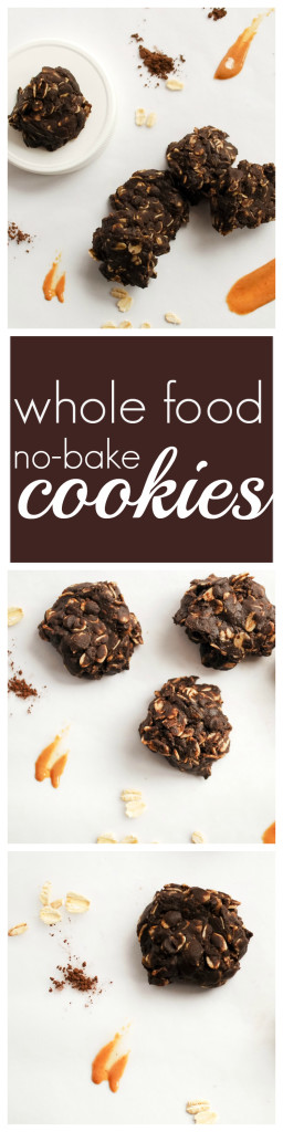 Whole Food No-Bake Cookies: So simple, so peanut buttery, and so addictive! These tasty gluten free and vegan treats take minutes to whip up and only seconds to devour! || fooduzzi.com